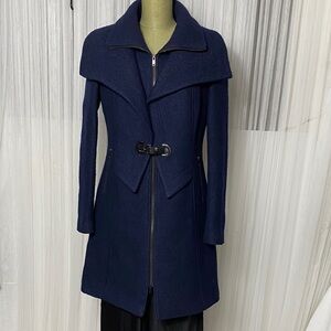 Soïa & Kyo Elegant Navy Women's Boiled Wool Zipper Detailed Coat Size L